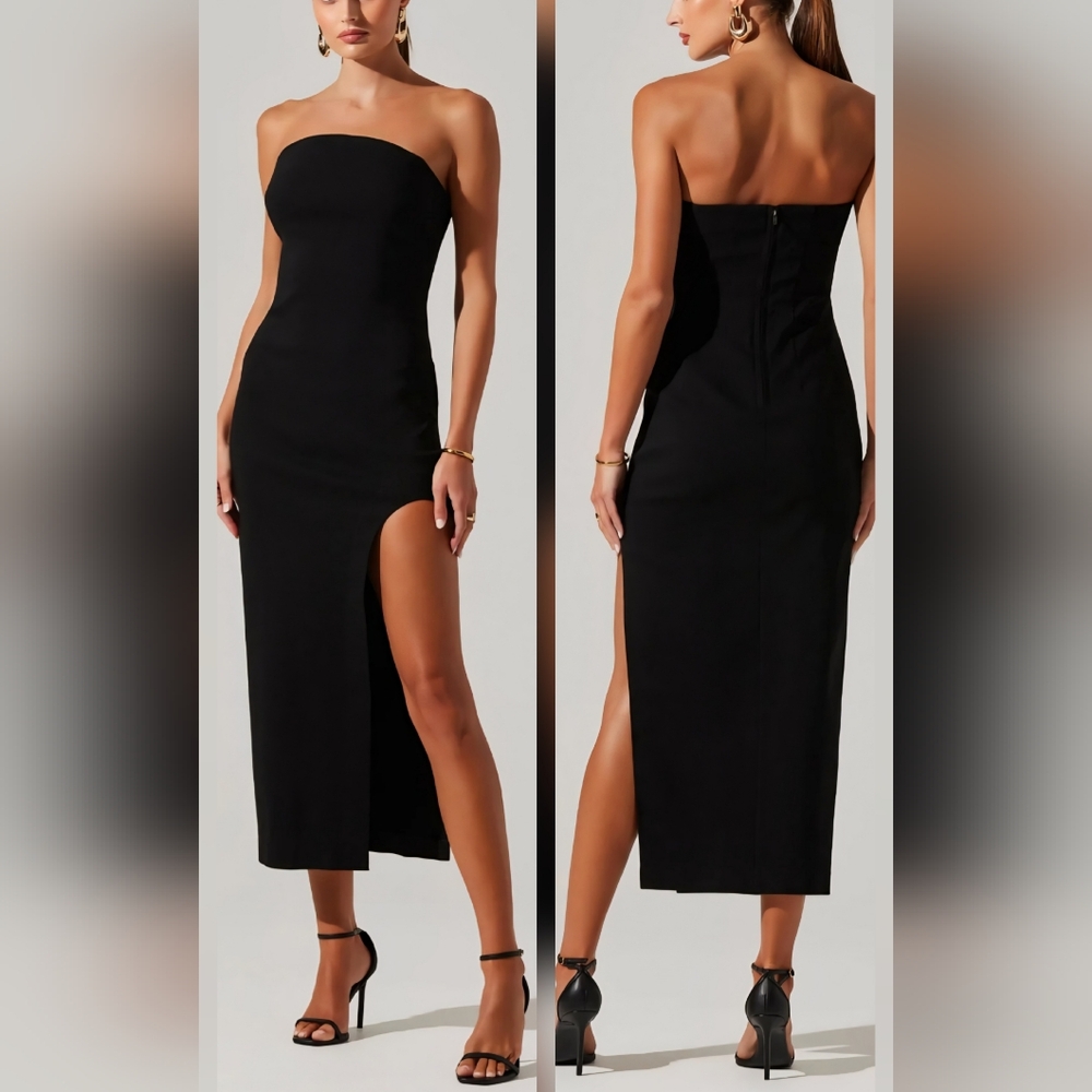 ASTR the Label Idalia Black Strapless Bodycon Midi Dress